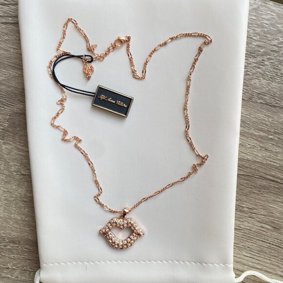 FAC Double Sided Pave Crystal Lips Rose Gold Necklace - Picture 3 of 5